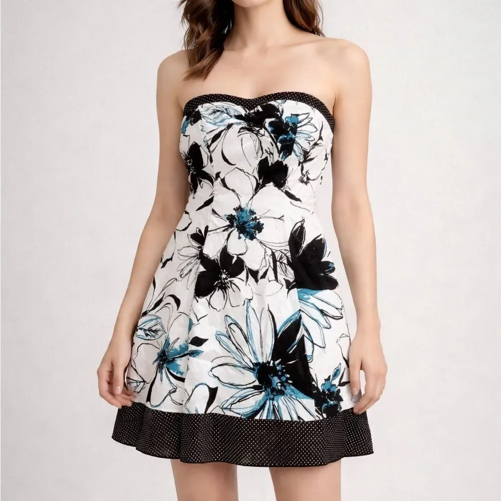 Speechless Strapless Floral Dress Size 3 Juniors Black White Blue